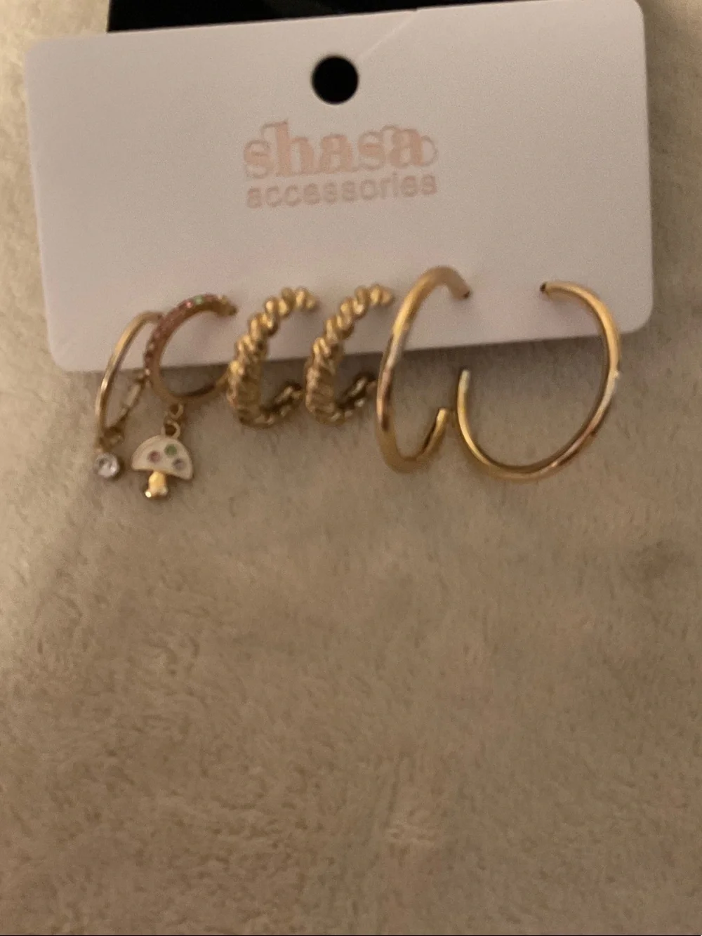SHEIN Gold-Tone Mixed Hoop Earring Set with Enamel Mushroom Charm